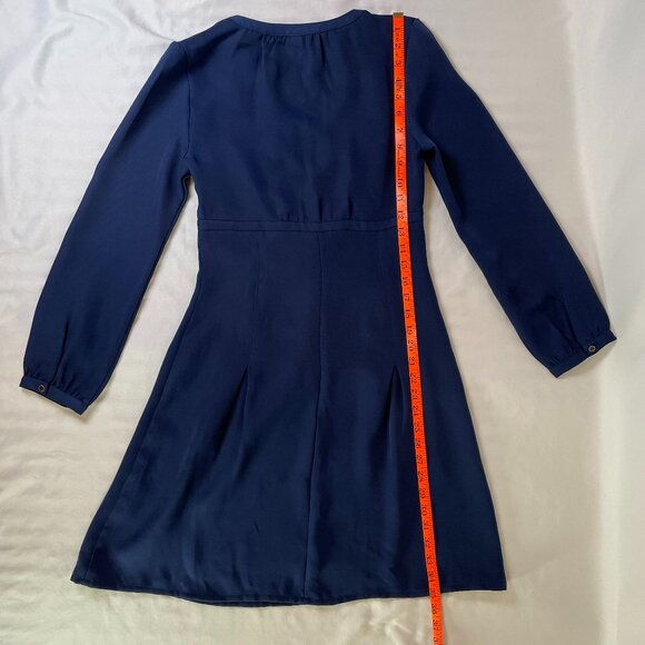 H&M Size 6 Fit & Flare Mini Dress Navy Button Down V Neck Long Sleeves - Picture 9 of 12